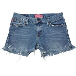 Y2K Hollister Co Malibu‎ Cut-off Denim Shorts Size 2 Stitched Pockets Low Rise